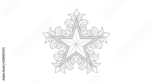 Decorative star ornament with intricate acanthus leaf filigree scrollwork pattern.