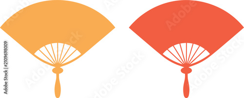 Traditional Chinese Japanese folding hand fan, isolated Asian cultural vector design element set