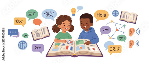 Diverse Children Learning Foreign Languages Together
