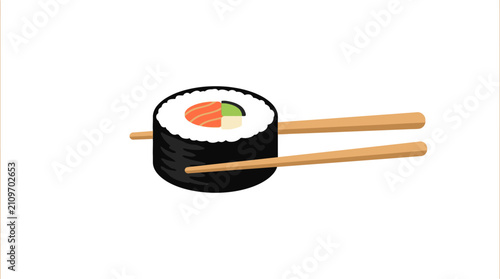 Sushi Roll with Chopsticks Vector Illustration
