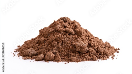 A pile of brown cocoa or chocolate powder isolated on a white background