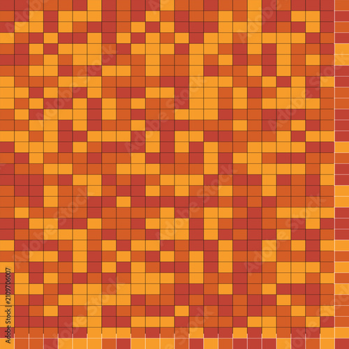 Abstract Orange Mosaic Background with Geometric Square Tiles, Colorful Seamless Pattern Texture, Pixel Grid Design and Modern Decorative Wallpaper Illustration