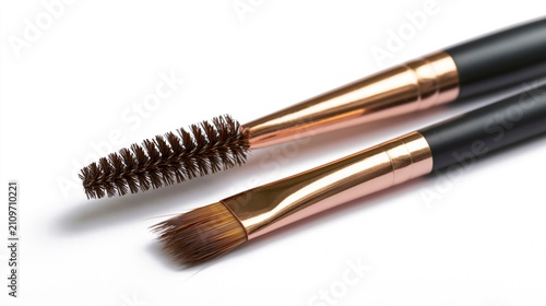 Professional Eyebrow Makeup Brushes with Rose Gold Ferrules on White Background