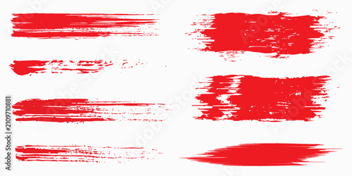 Canvastavla red grunge brush strokes set creating rough hand drawn texture on white background