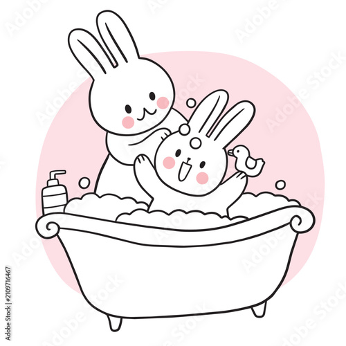 Cute Bunnies Taking a Bubble Bath