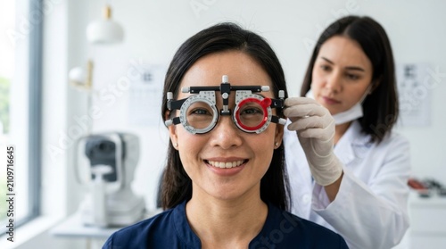 Eye Examination with Optometrist and Patient in Modern Clinic Setting