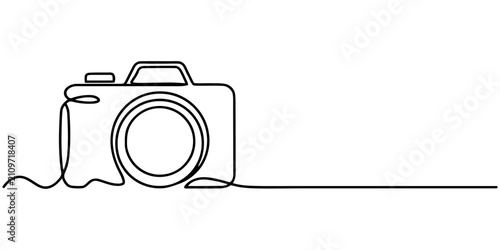 Continuous line art drawing of a vintage camera for photography and creative designs, Continuous one line drawing of film camera line art transparent background vector illustration, Camera