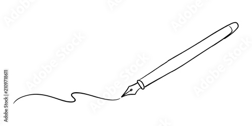 Quadro su tela fountain pen and ink, Continuous line drawing of a fountain pen writing on paper with white background in simple style, Pen Signature Continuous Line Icon, Continuous one line of fountain pen