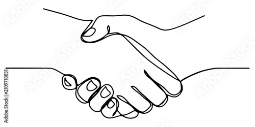 Continuous Line Drawing of Business Handshake, Agreement and Partnership Symbol, two hands shaking continuous one line drawing, Continuous One Line Drawing of Two Hands Shaking, Minimalist Black