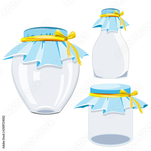 a set of glass jars without background