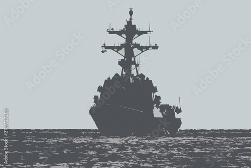 Cuadro en lienzo GUIDED MISSILE DESTROYER - An American warship sails on the sea