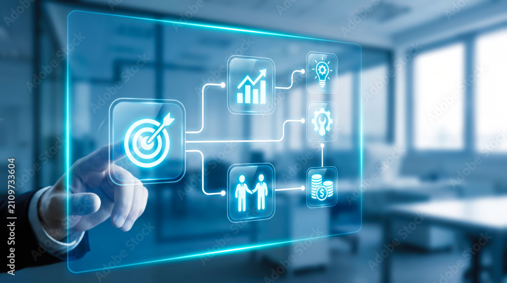 Fototapeta premium Futuristic Business Strategy and Digital Transformation Concept with Interactive Technology Touchscreen Display