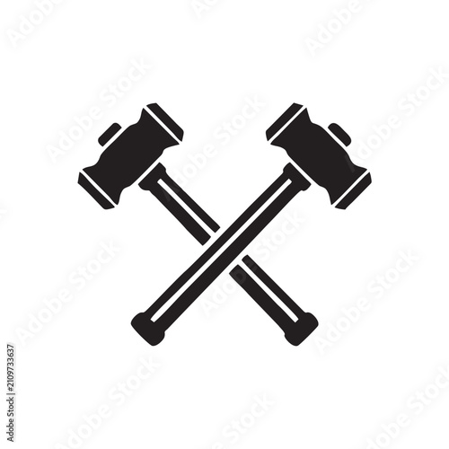 Crossed Hammers Vector Illustration Black Sledgehammer and Work Tool Icon for Construction, Blacksmith, Carpenter, and Repair Logo