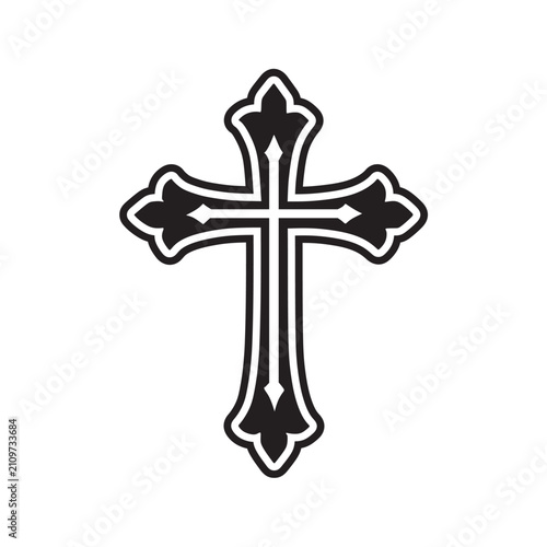 Vintage Christian Cross Vector Illustration Ornamental Gothic Cross Icon for Religious Emblem Tattoo and Faith Decoration