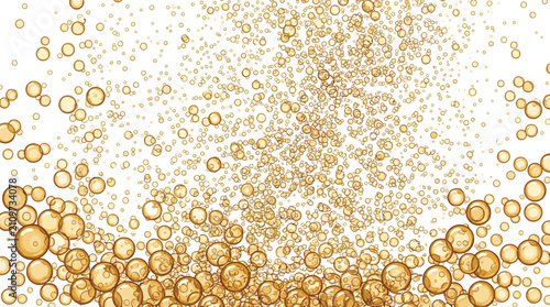 Canvastavla Golden Liquid Bubbles Vector Background with Fizzing Champagne Effervescence Car
