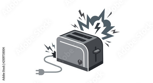 Broken Toaster with Electrical Sparks Vector Icon