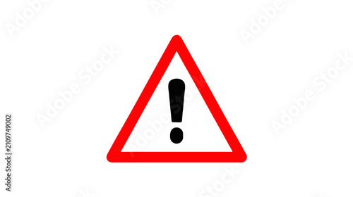 Warning and alert sign featuring a red and black icon for caution, hazard notification, risk assessment, and emergency safety symbols