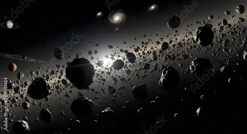 Dense Asteroid Belt in Deep Space with Distant Galaxies
