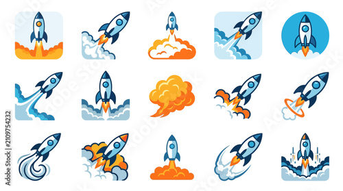Foto Rocket Launch Icons: Vector Illustrations of Spacecraft Taking Off