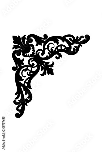 Vintage Ornate Decorative Corner Element with Black Filigree Scrollwork