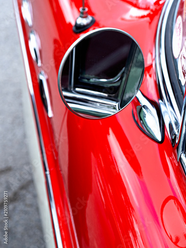 Red Vintage car sideview mirror