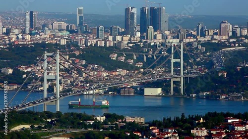 Bosphorus Bridge and Istanbul Skyline Aerial View, Turkey – Cinematic 4K Video