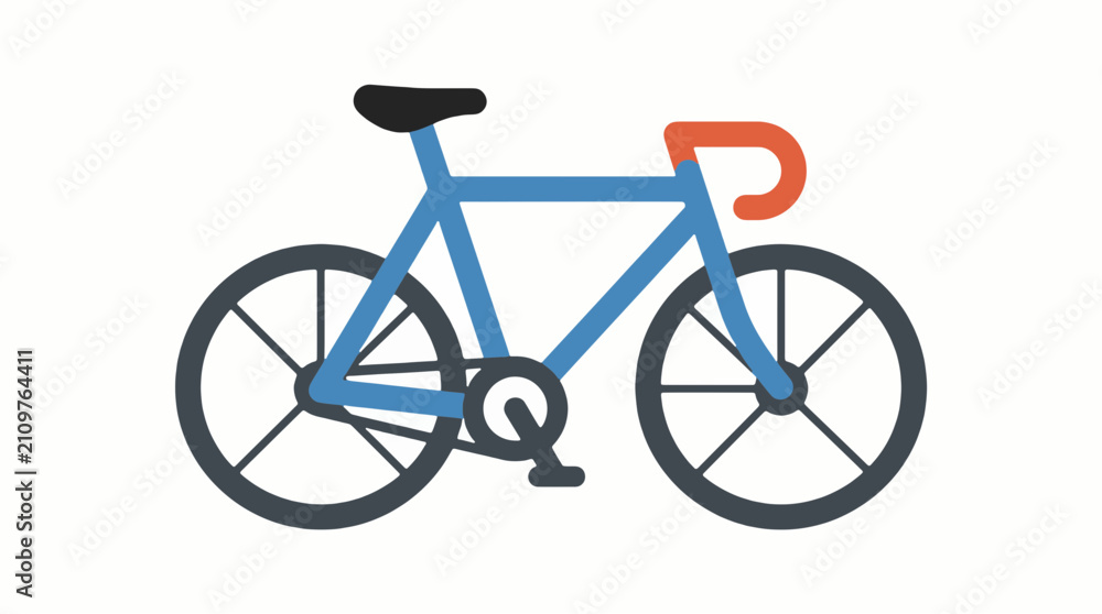 Fototapeta premium Blue racing bicycle flat vector icon for sports and urban transport design on white background