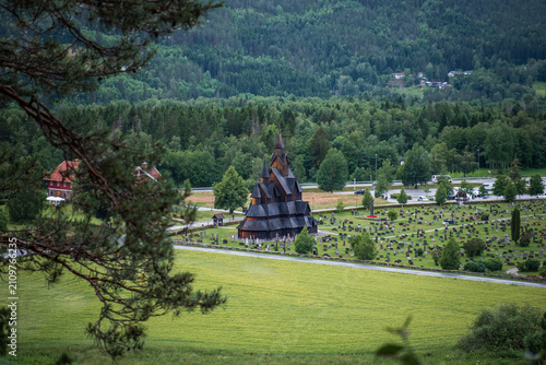 Fotografie Heddal Stave Church Aerial View, Telemark Norway – Medieval Wooden Architecture