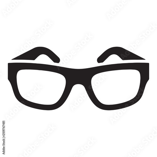 Minimalist black eyewear silhouette icon representing vision and optical clarity for graphic design