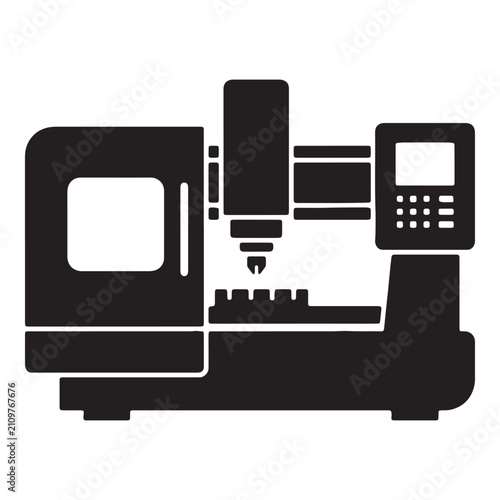 Industrial cnc milling machine silhouette icon for manufacturing