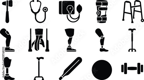 Foto Orthopedic rehabilitation and physical therapy mobility aids black silhouette ve