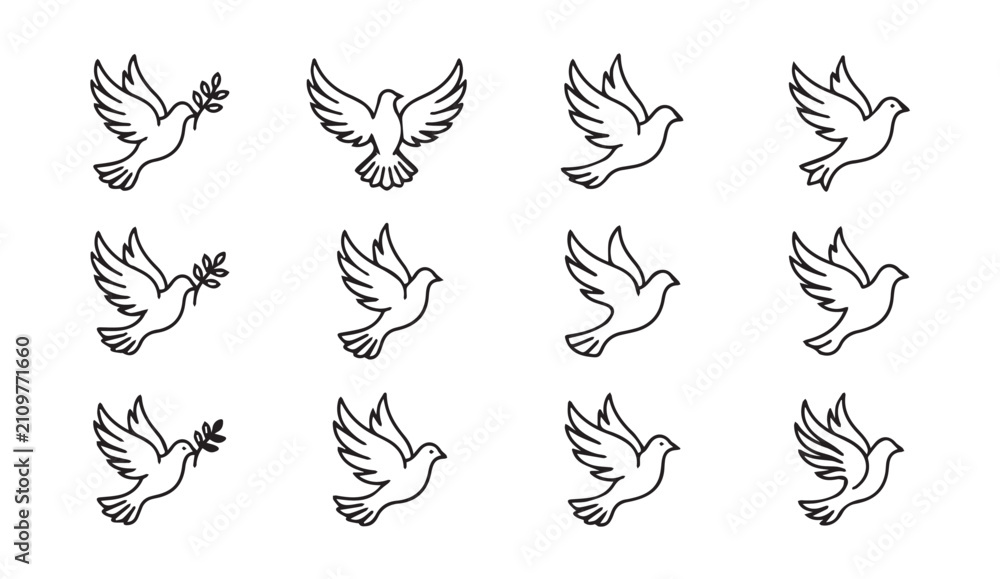 Fototapeta premium White doves in flight with olive branches against a clear background symbolizing peace and hope vector illustration
