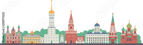 Bild auf Leinwand Moscow city skyline vector illustration, flat design famous landmarks and archit