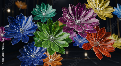 Vibrant Glass Flowers Art Composition