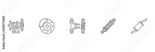 Konstfotografi Automobile chassis components line icon set with brake disc suspension damper exhaust muffler vector illustration