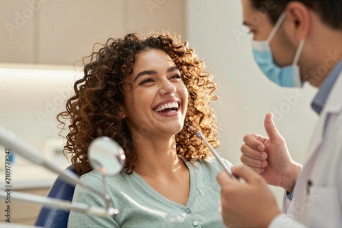 Patient smiles during dental check-up in dental office on a weekday morning