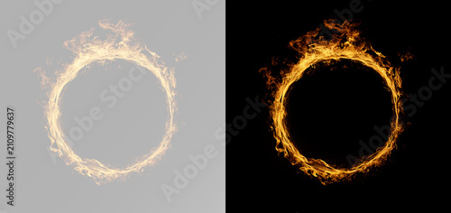 Foto Circular ring of fire with realistic blazing flames isolated transparent overlay