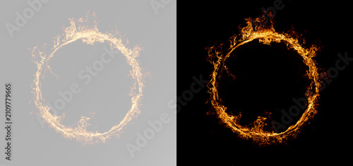 Canvas Print Circular ring of fire with realistic blazing flames isolated transparent overlay