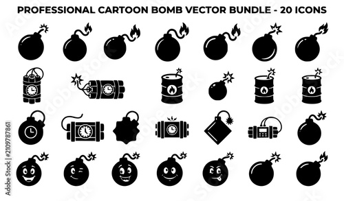 Fotografía Professional Cartoon Bomb Icon Set Featuring Explosive Devices, TNT, Timed Bombs