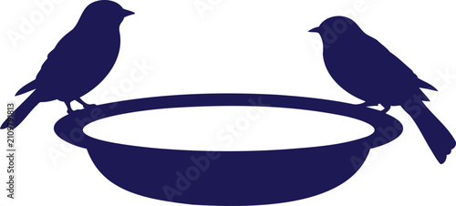 Foto Charming simple minimalist dark blue bird silhouettes perched on the edge of a c