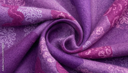 Photography Purple Fabric with Floral Patterns - Close-Up, Soft Texture, Swirled Detail