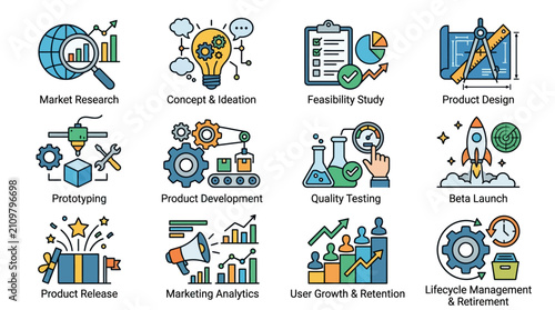 Tableau sur toile Sleek Illustrated Guide to the Full Product Development Lifecycle with Vibrant I