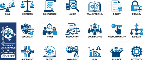 Foto Professional set of ai ethics governance and compliance icons for corporate accountability systems