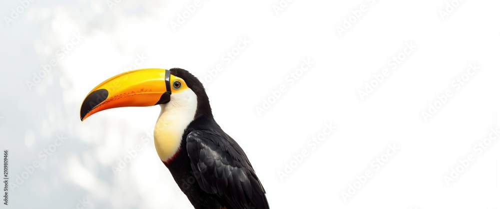 Fototapeta premium Tropical Toucan with Bright Yellow Beak Isolated on White