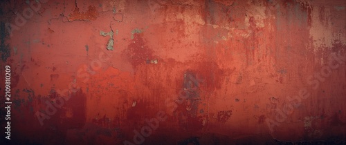 Tableau sur toile Aged Red Wall Texture with Peeling Paint and Distressed Surface