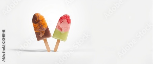 Canvas-taulu Colorful Ice Cream Popsicles on Sticks Isolated on White Background