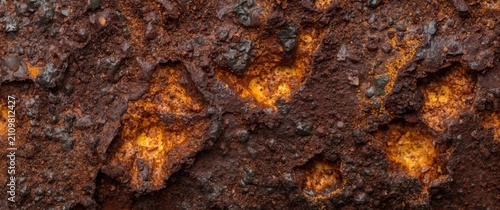 Rusty Surface Texture with Orange and Brown Hues in Closeup Detail