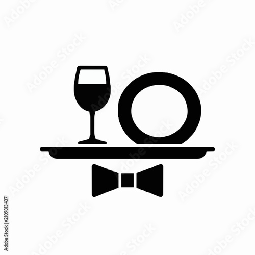 Elegant Fine Dining Waiter Icon with Black Bow Tie and Tray