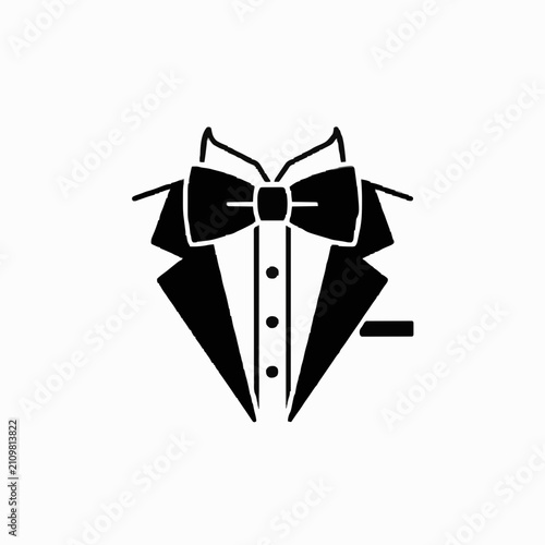 Elegant Black Tuxedo Silhouette with Bow Tie Icon