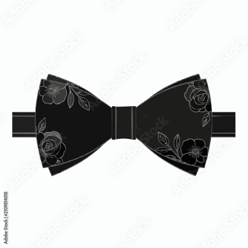 Black Bow Tie with Gray Floral Pattern Illustration